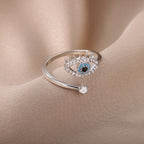 Diamond Ring Against the Evil Eye Blue Greek Turkish Matiasma Mataki Silver