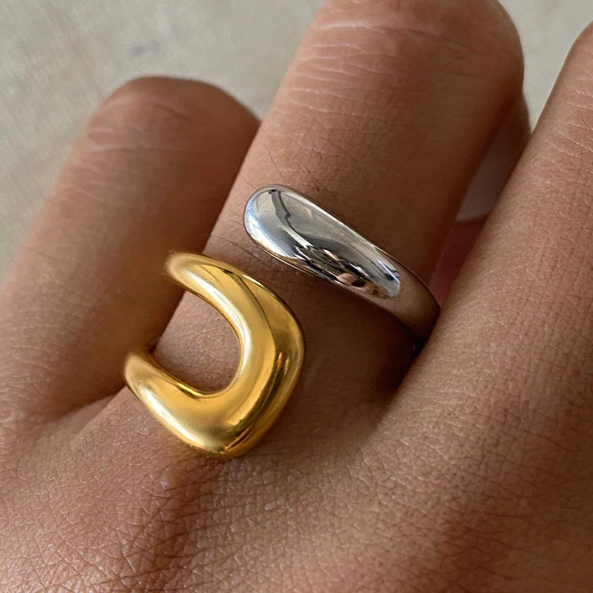 Gold and Silver Ring Hollow Water Drop Band
