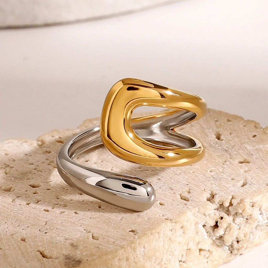 Gold and Silver Ring Hollow Water Drop Band