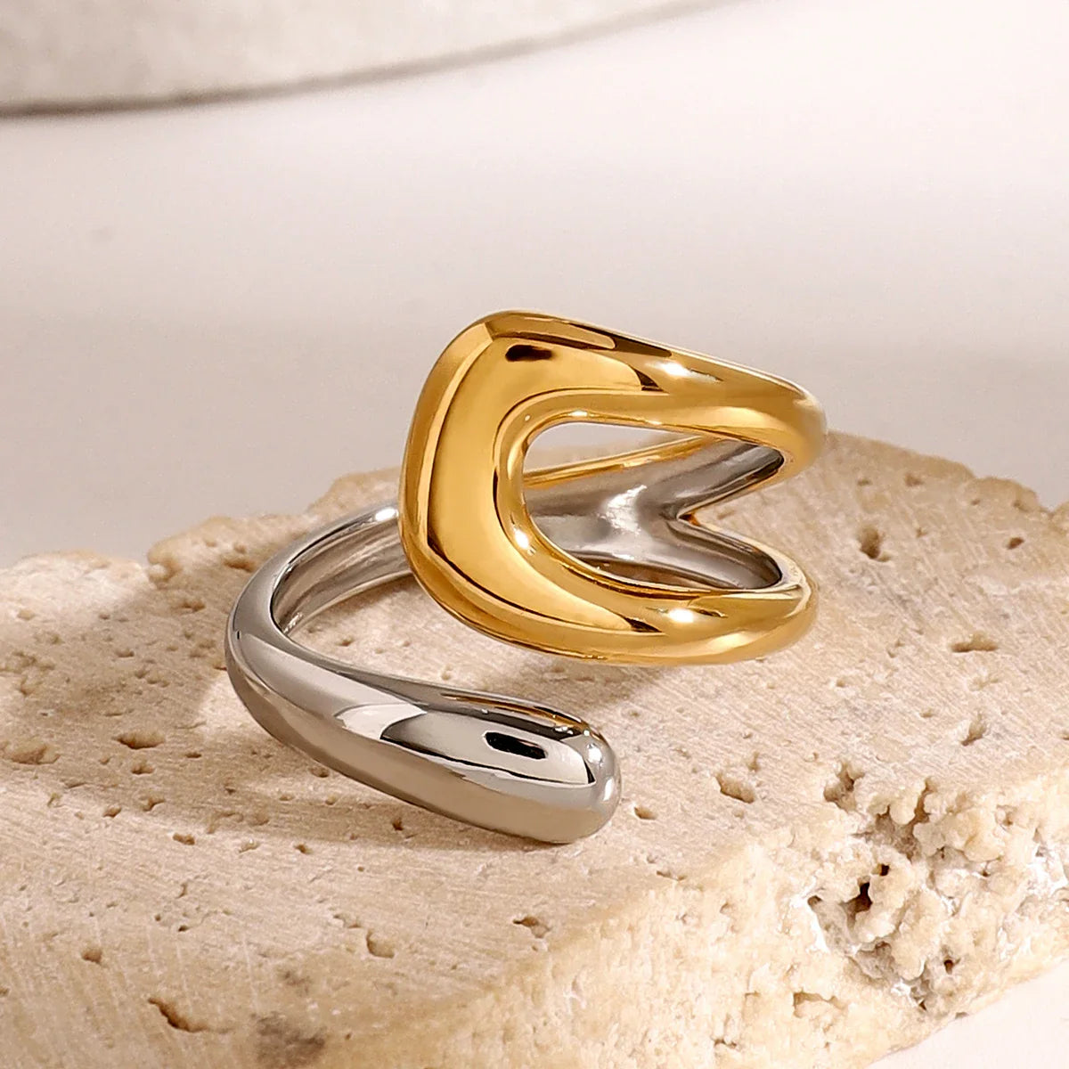 Gold and Silver Ring Hollow Water Drop Band
