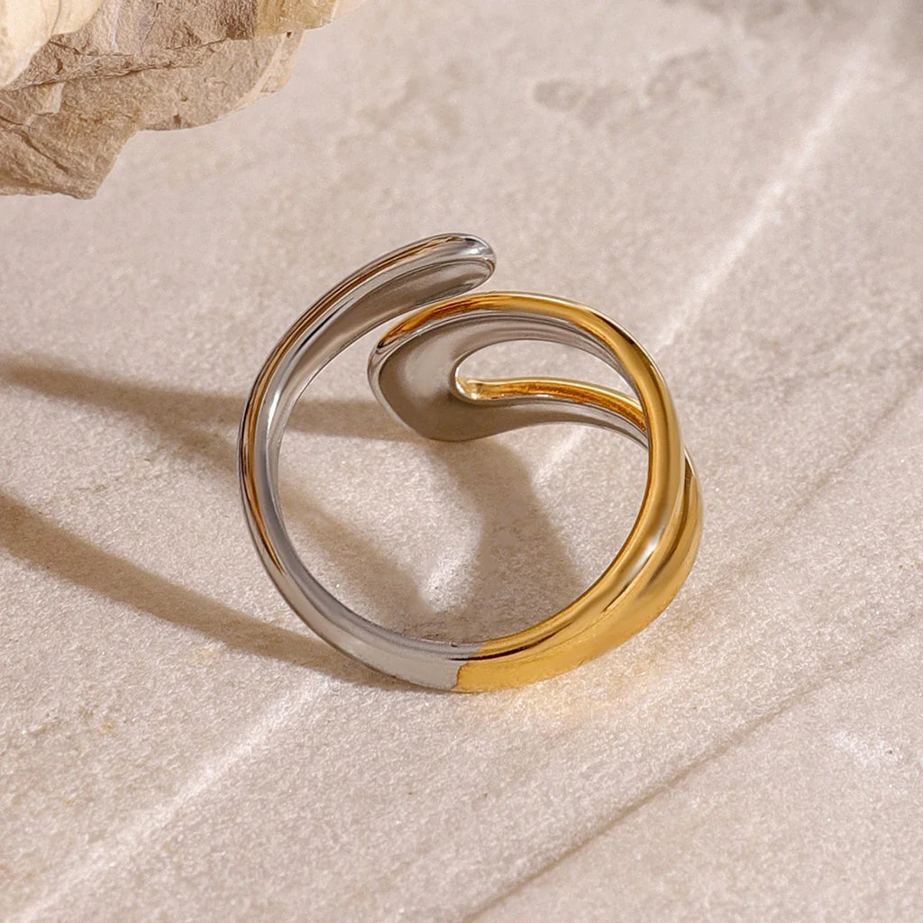 Gold and Silver Ring Hollow Water Drop Band