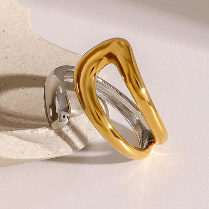 Gold and Silver Ring Hollow Water Drop Band