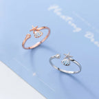 Ring Shells Starfish and Scallop Shell and Rose Gold Zirconia