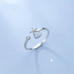 Ring Shells Starfish and Scallop Shell and Silver Zirconia