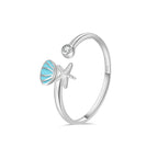 Ring Shells Starfish and Scallop Shell and Silver Zirconia