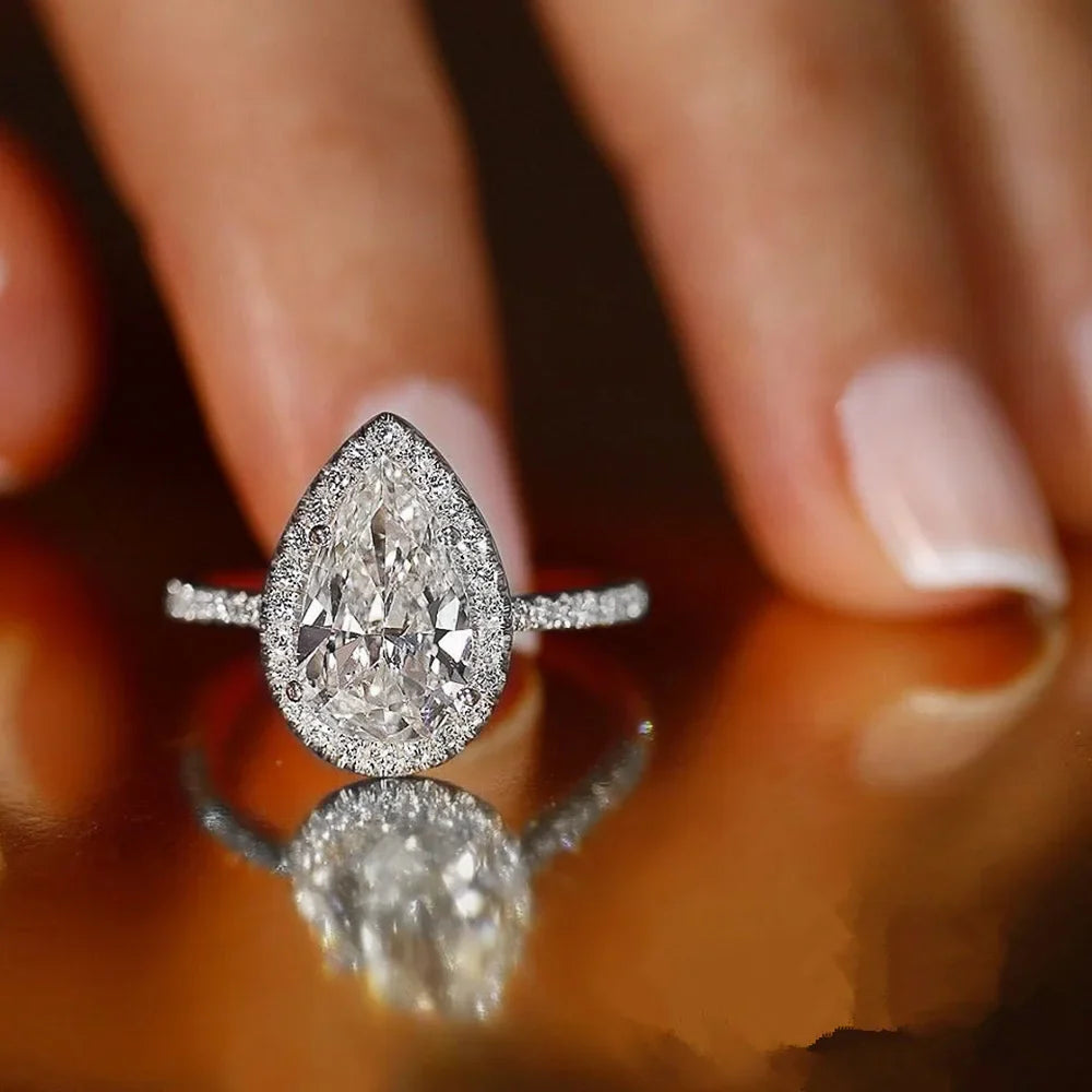 Silver Water Drop Zircon Ring