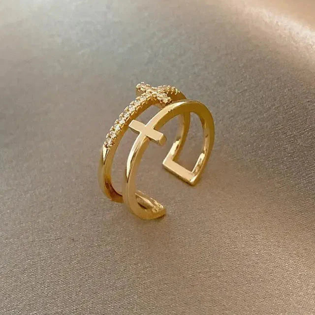 Women's Cross Ring Christian gold