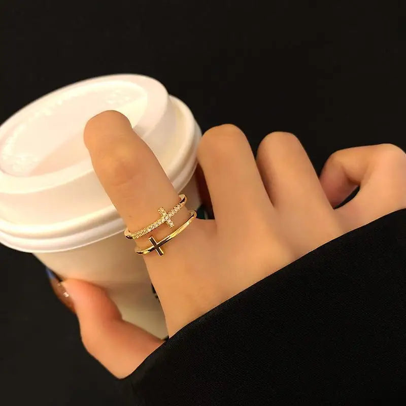 Women's Cross Ring Christian gold