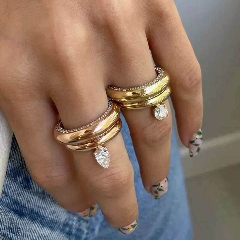 Fine Water Drop Ring with Zircon Pearl 1