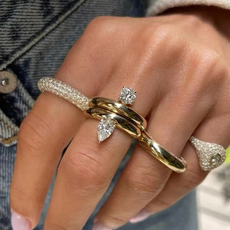 Fine Water Drop Ring with Zircon Pearl 1