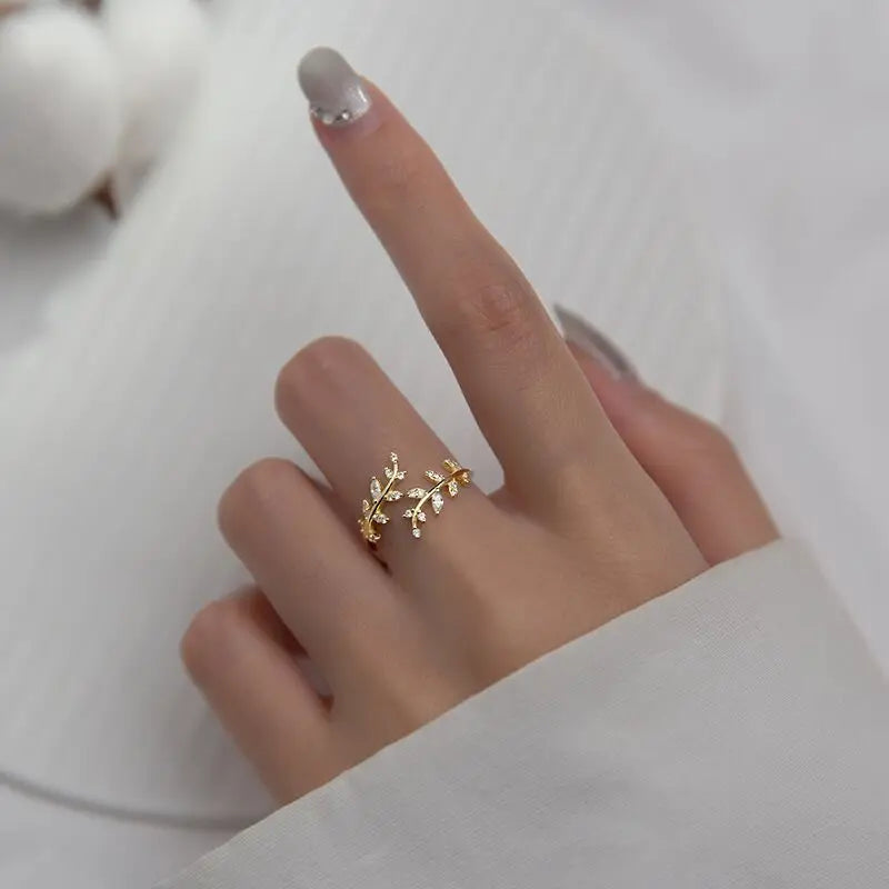 Bague Feuille de Laurier en Zircon or