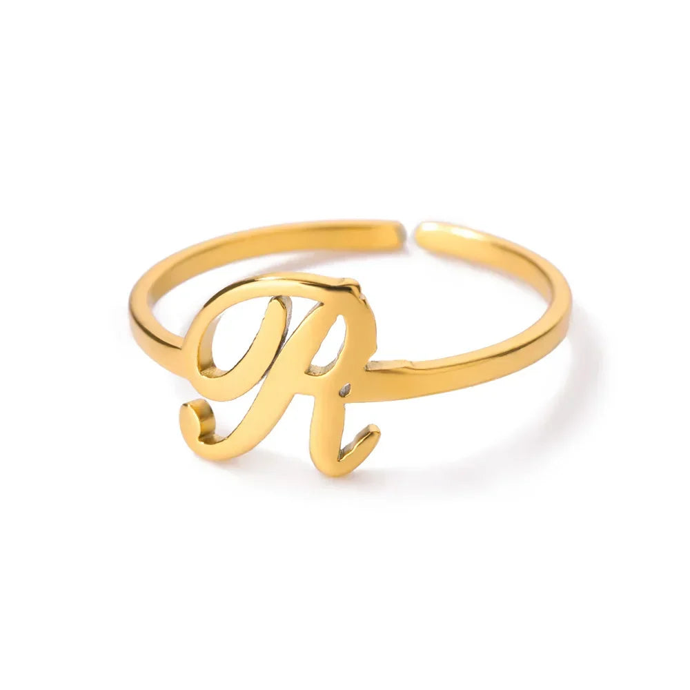 Fine personalized ring with initial r