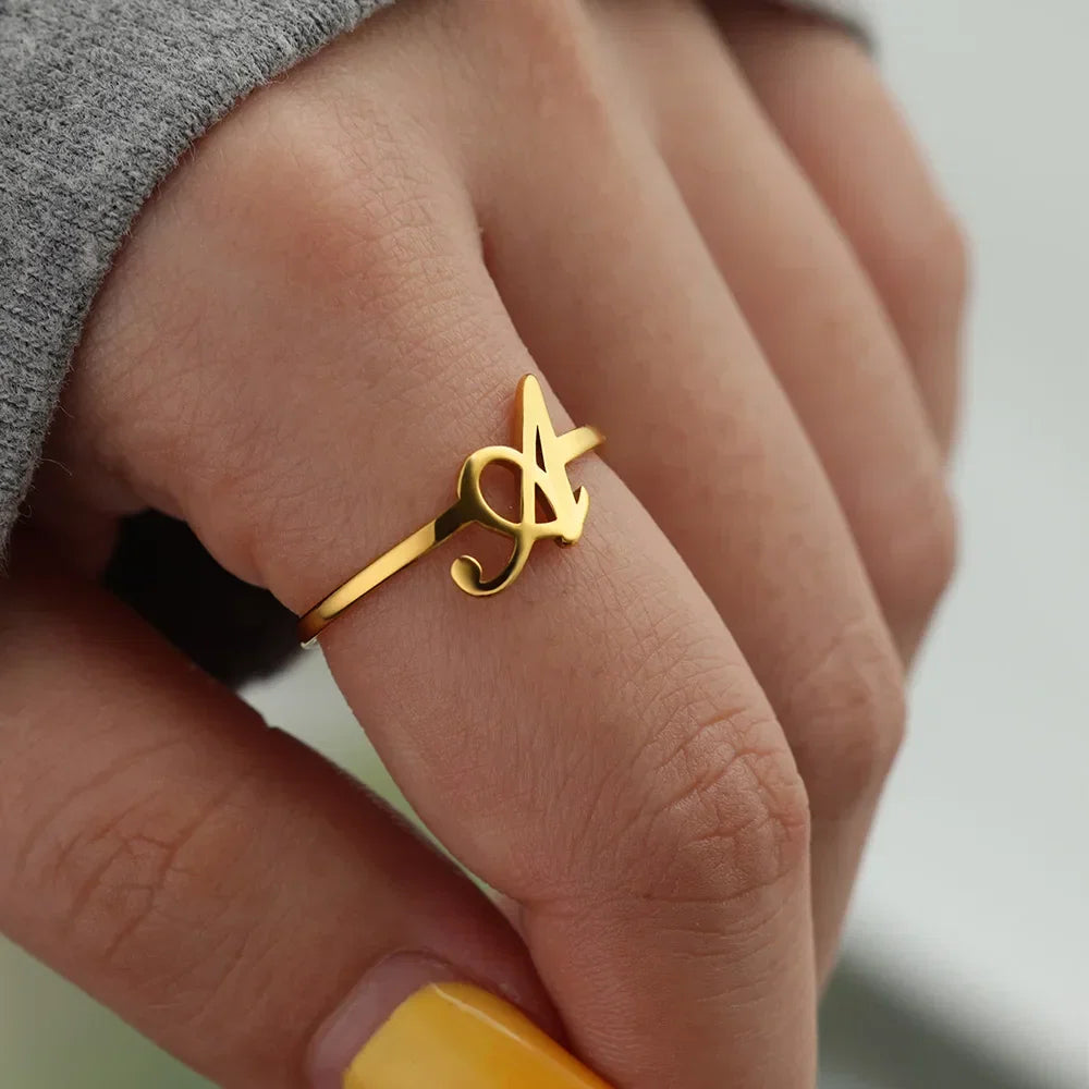 Fine personalized ring with initial a