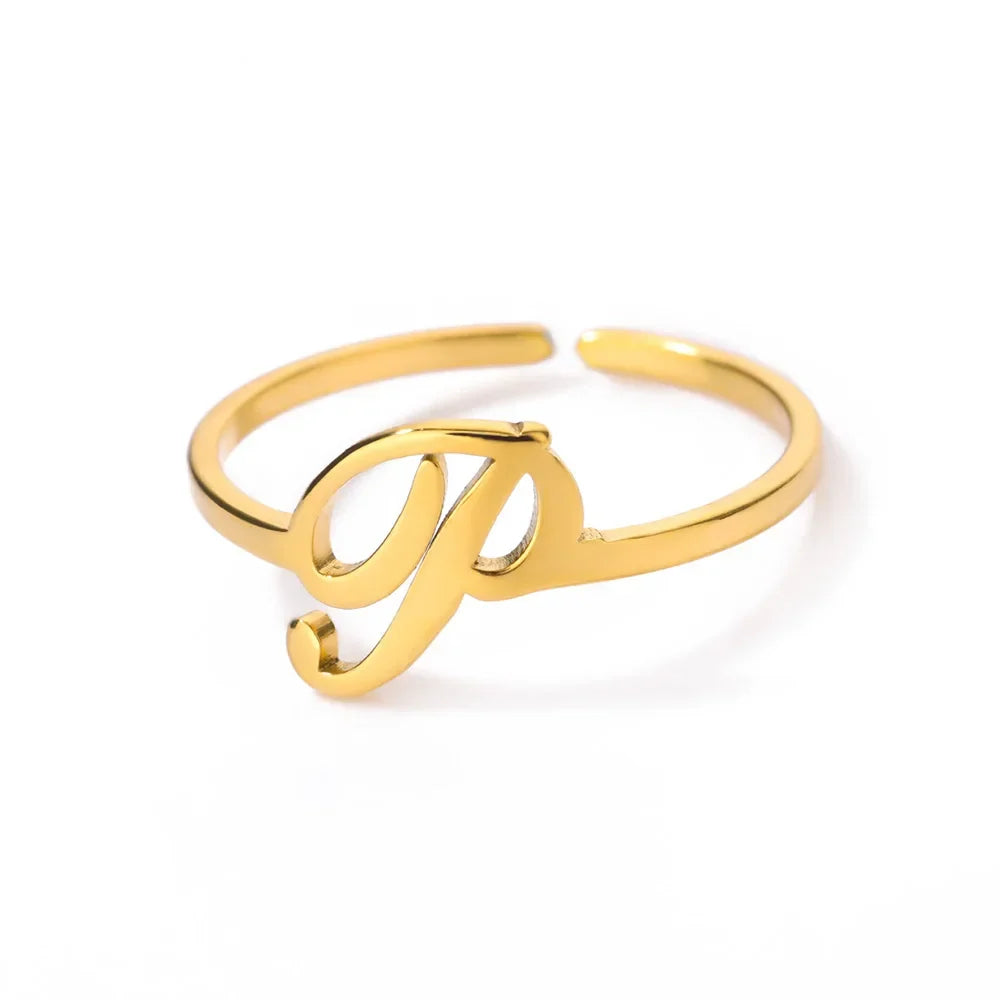 Fine personalized ring with initial p