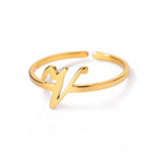 Fine personalized ring with initial v
