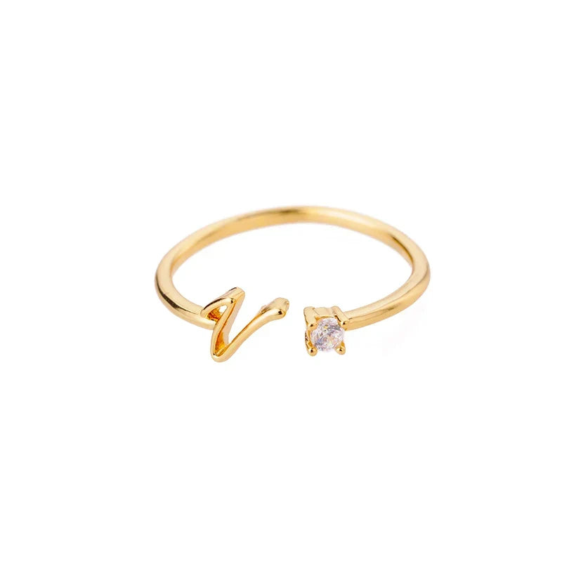 Thin women's ring personalized with initial v