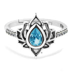 Silver Lotus Flower Ring for Women blue