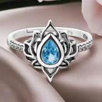 Silver Lotus Flower Ring for Women blue
