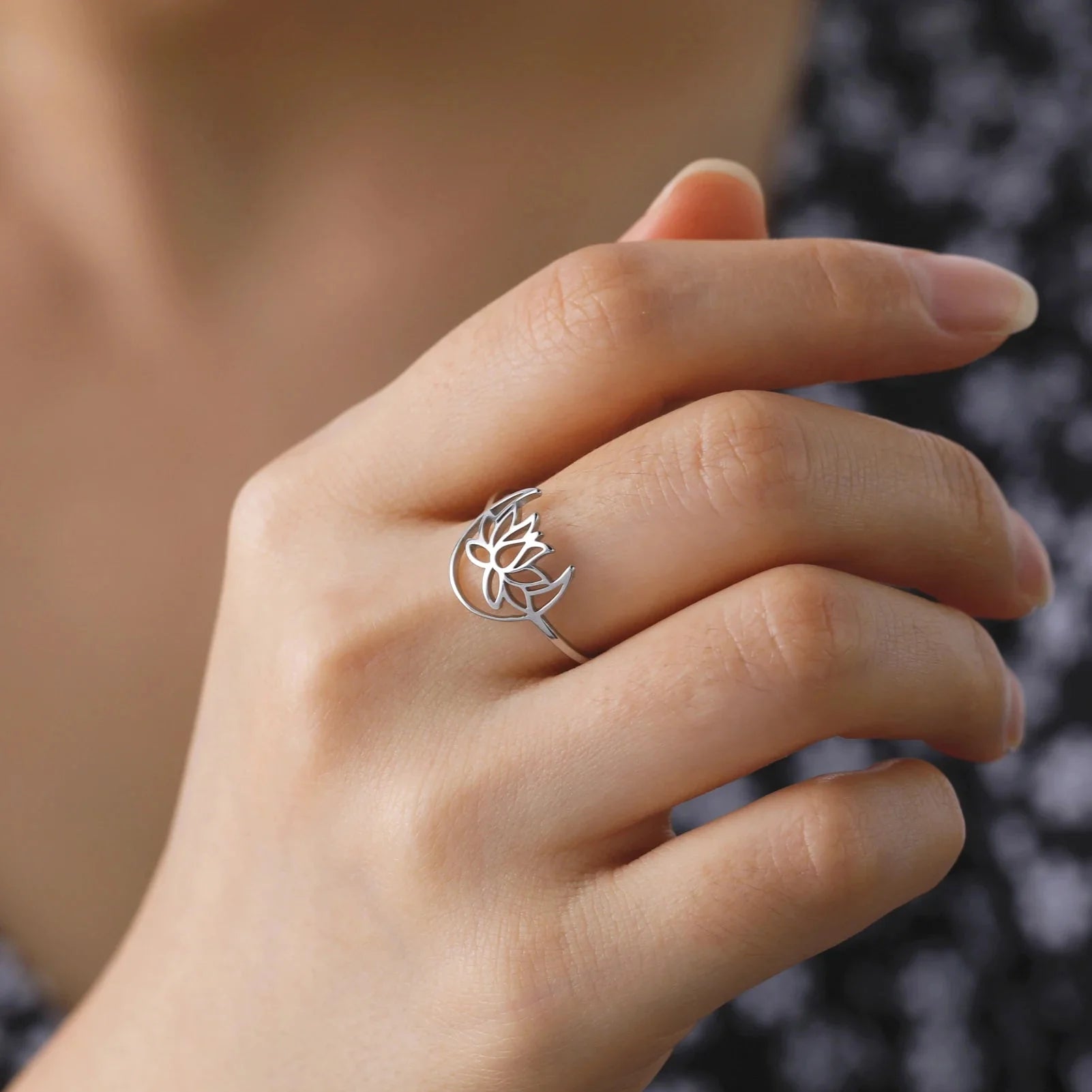 Zen Lotus Flower Ring for Women silver