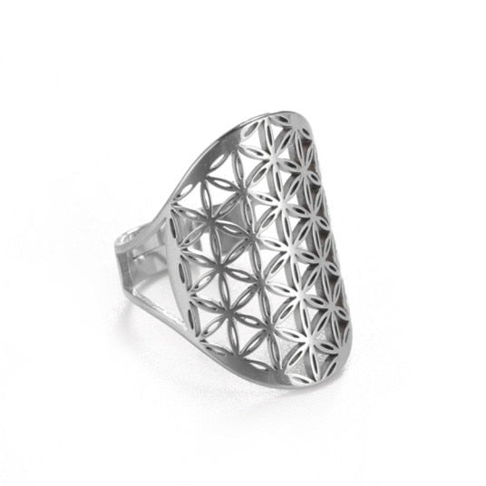 Dawapara Flower of Life Mandala ring silver