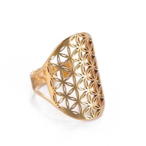 Dawapara Flower of Life Mandala ring gold