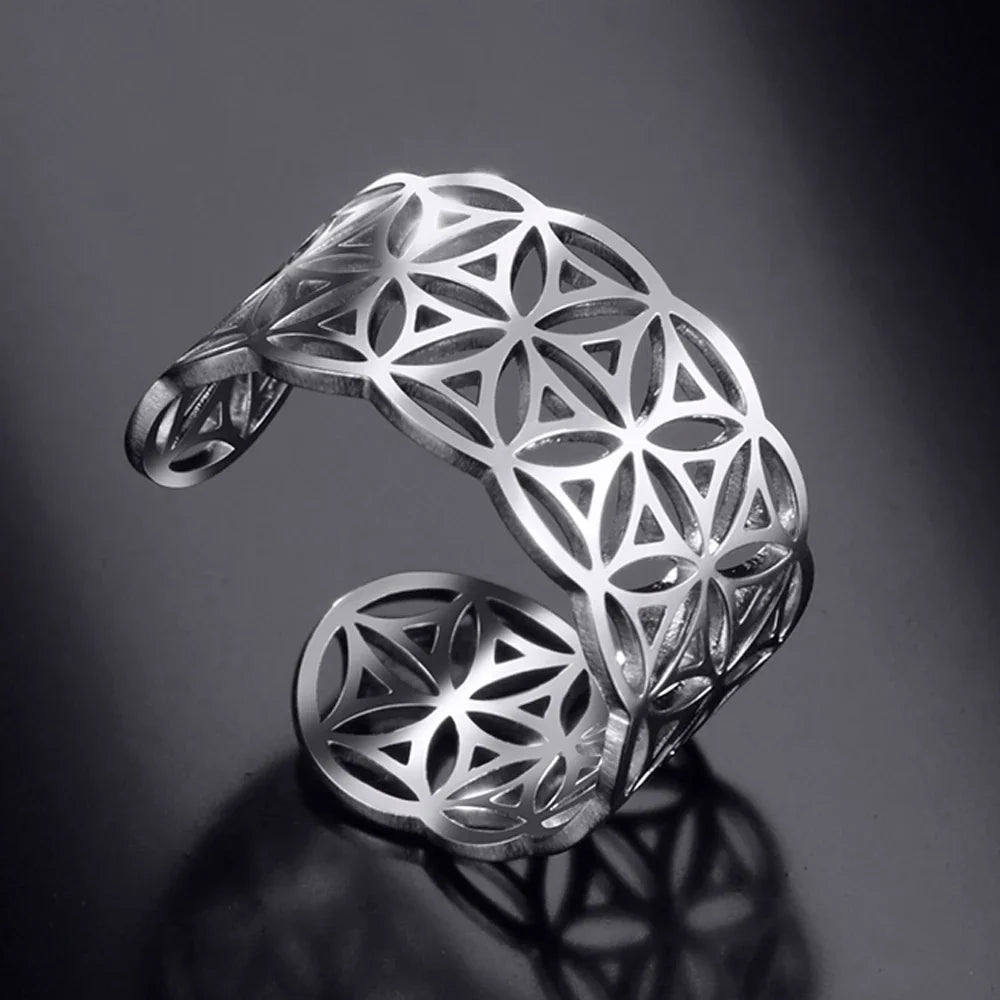 Flower of Life Ring Woman Mandala Silver Ring