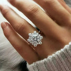 Women's Winter Snowflake Ring Silver Zircons