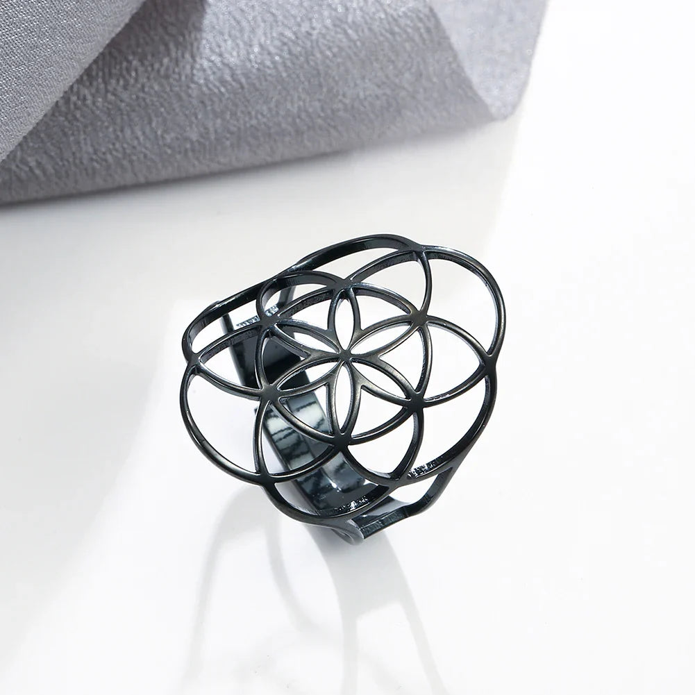 Seed of Life Ring Women Black Ring
