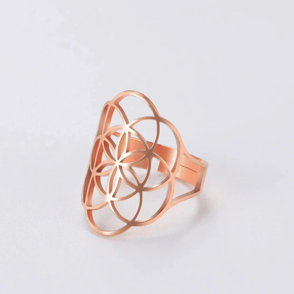 Seed of Life Ring Women Rose Gold Ring