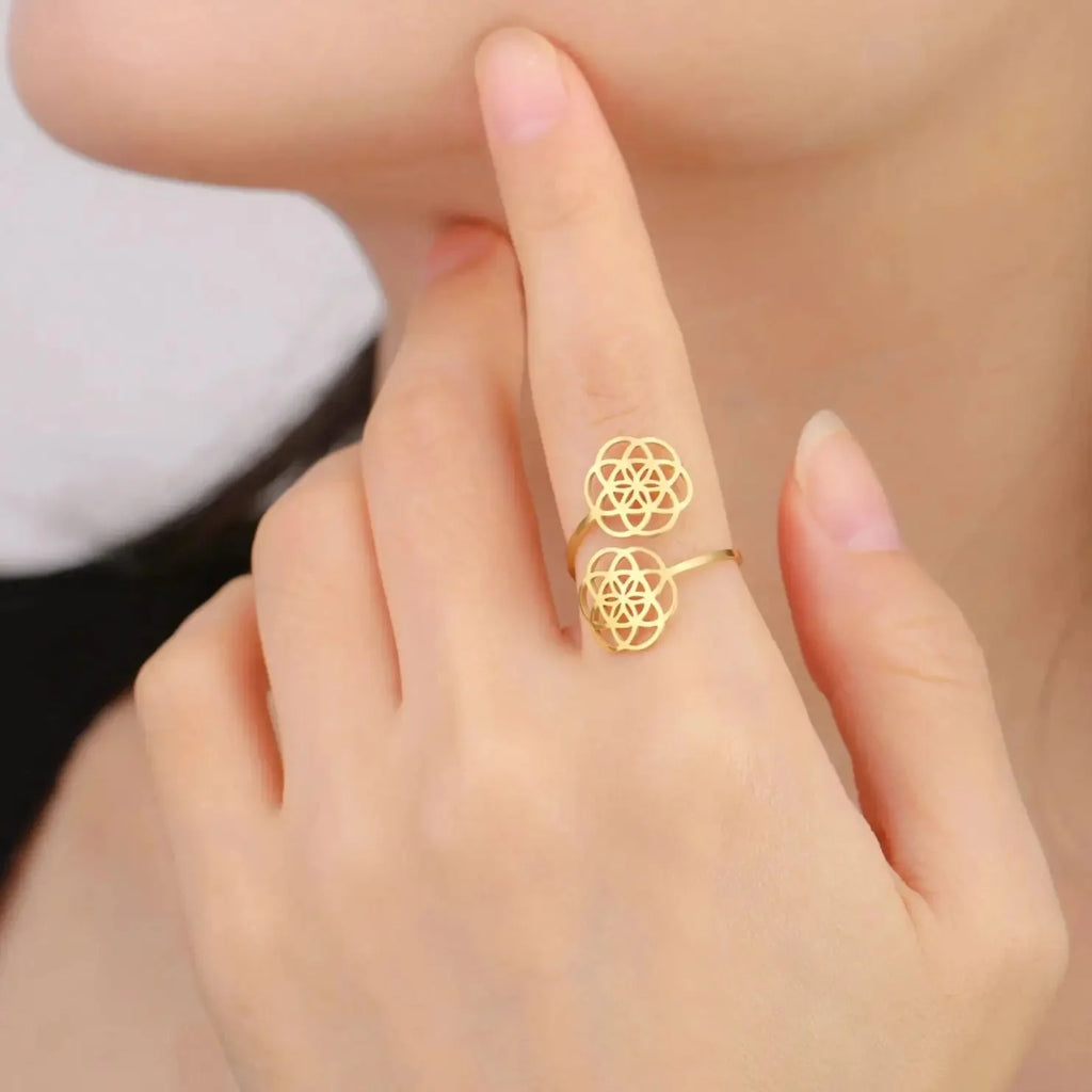 Women's Seed of Life Ring Flower Mandala gold