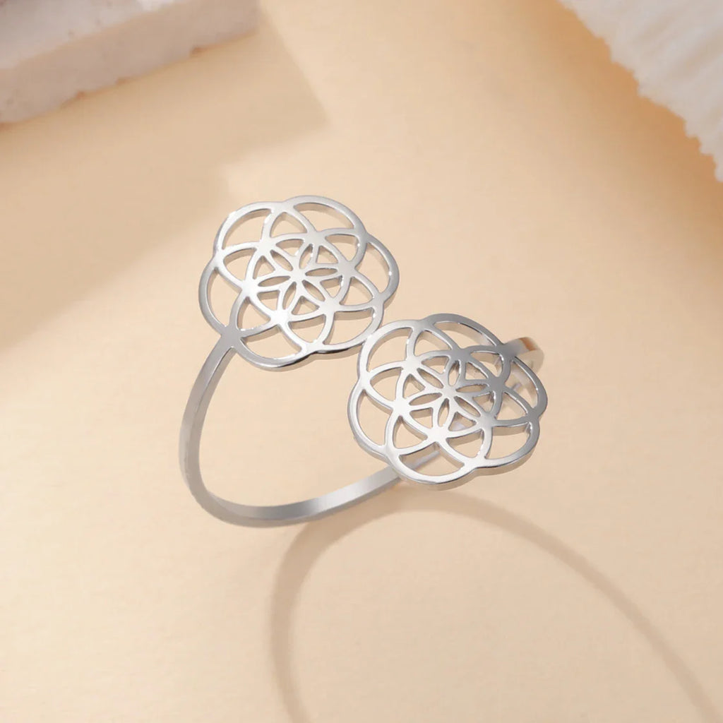 Women's Seed of Life Ring Flower Mandala silver