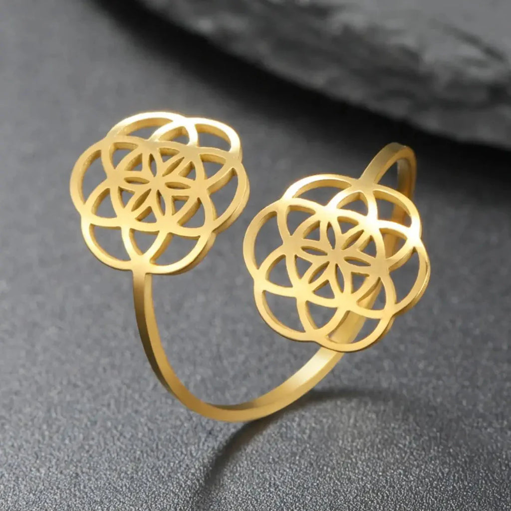 Women's Seed of Life Ring Flower Mandala gold