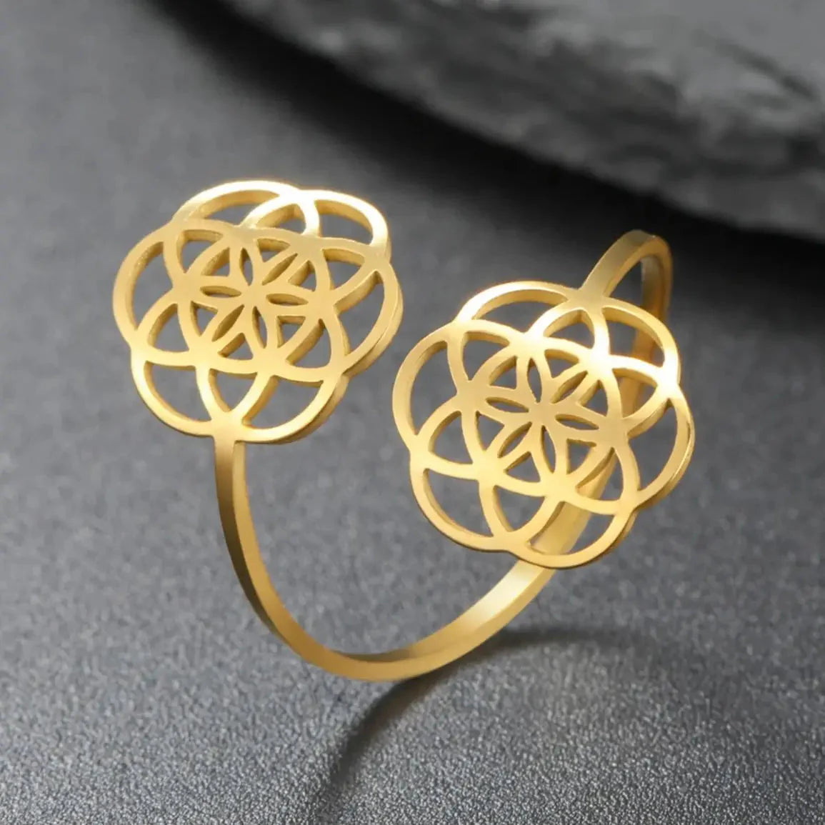Women's Seed of Life Ring Flower Mandala gold