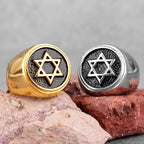 Ring engraved with the Star of David Jewish symbol gold