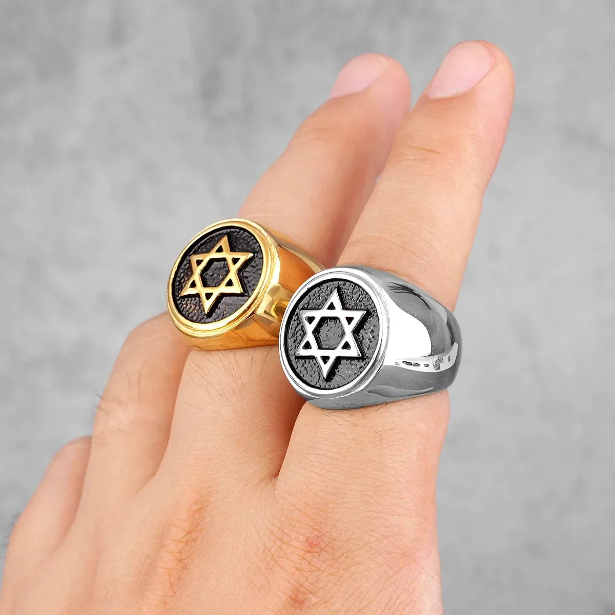 Ring engraved with the Star of David Jewish symbol silver