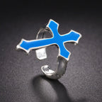 Men's Signet Ring Christian Cross Blue