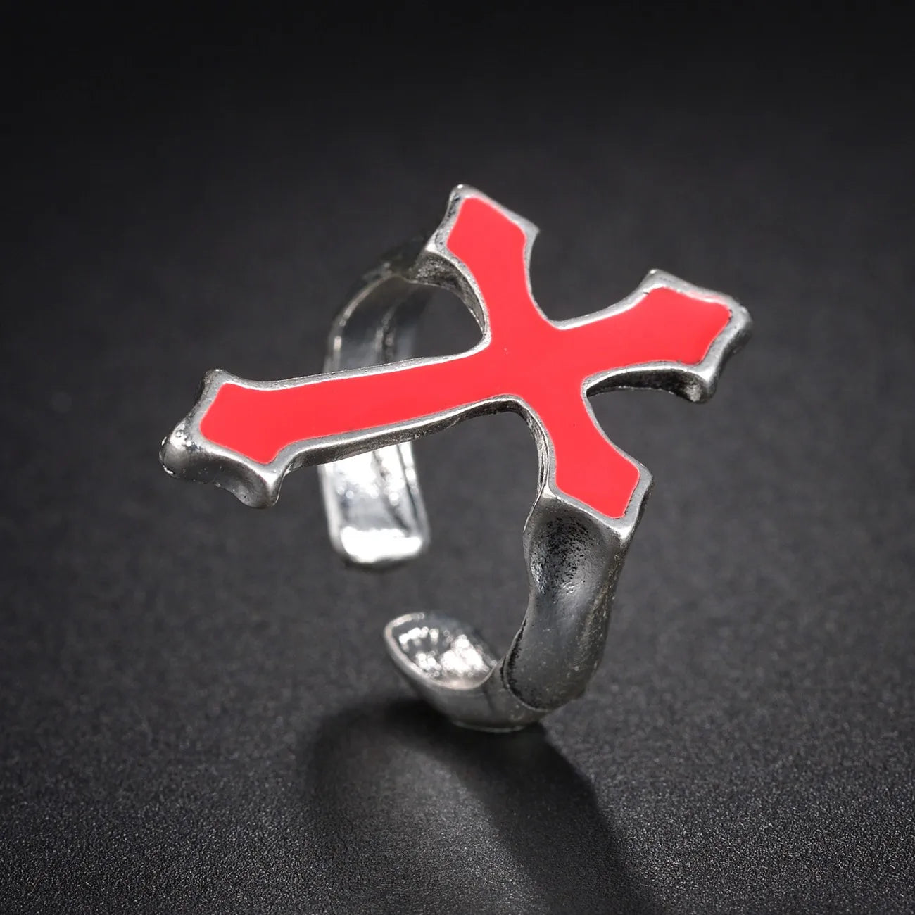 Men's Signet Ring Christian Cross Red