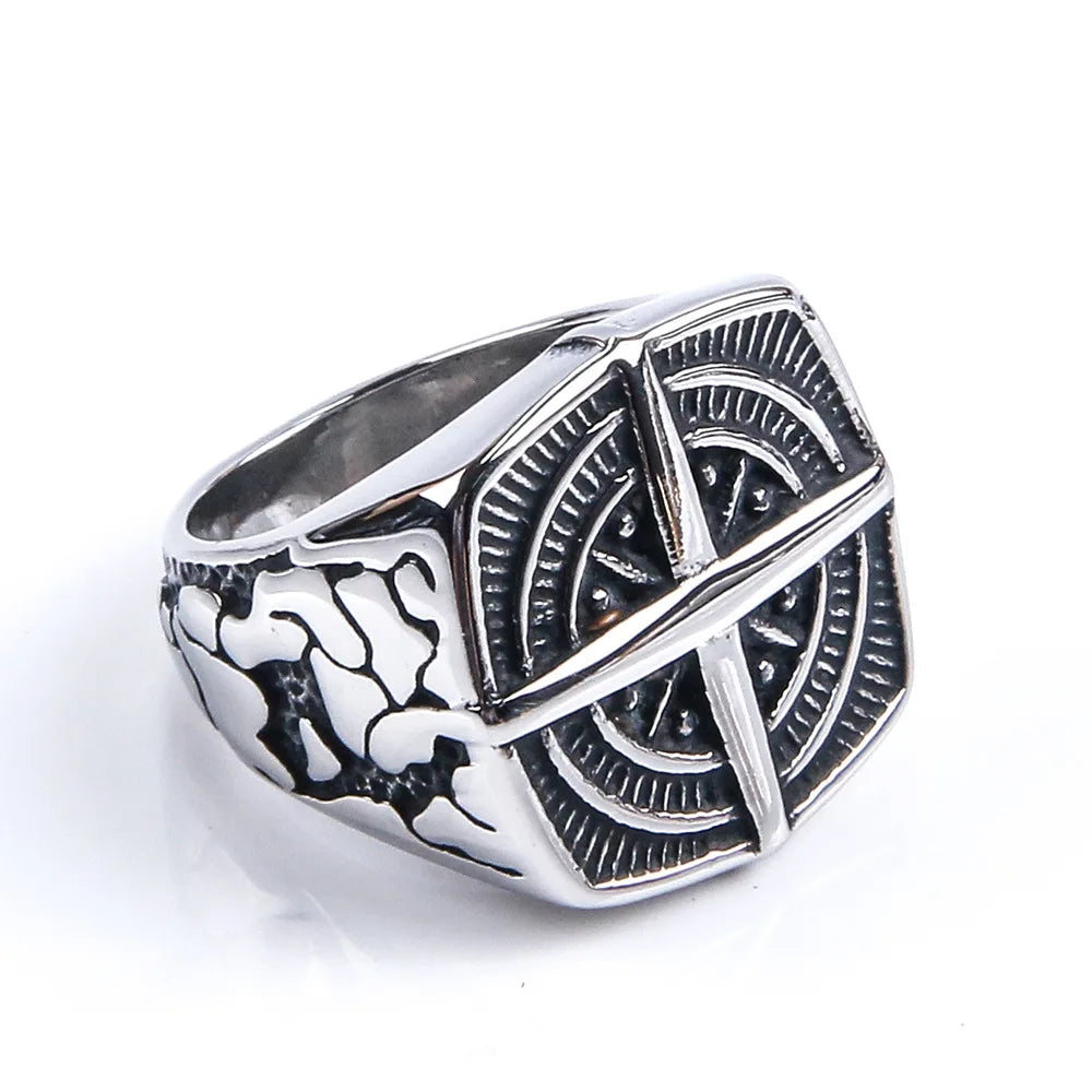 Men's Compass Rose Silver Ring