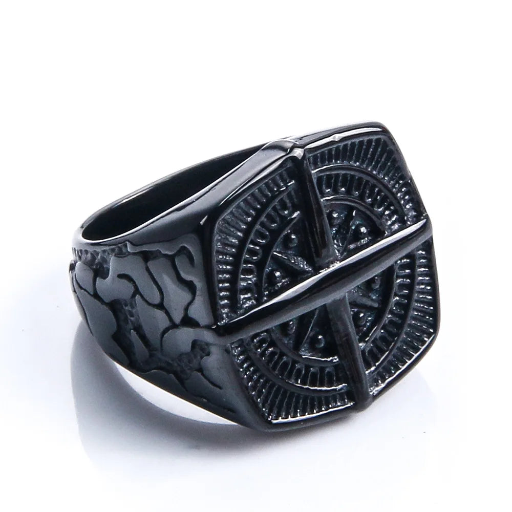 Men's Compass Rose Black Ring