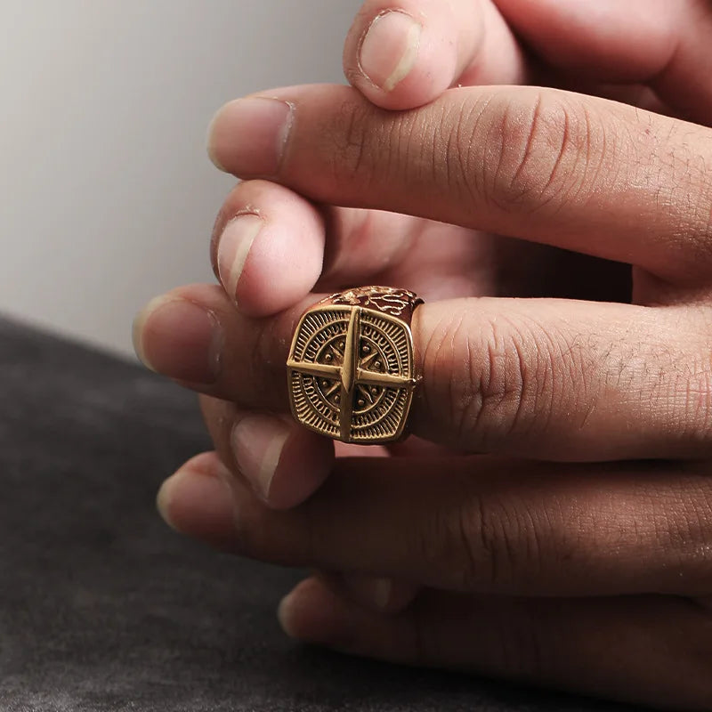 Men's Compass Rose Gold Ring