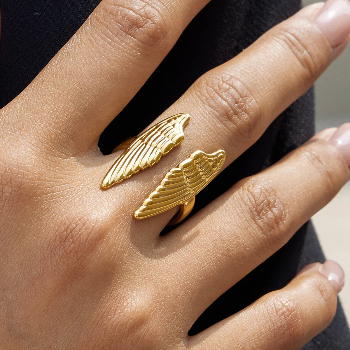 Wide angel wings ring