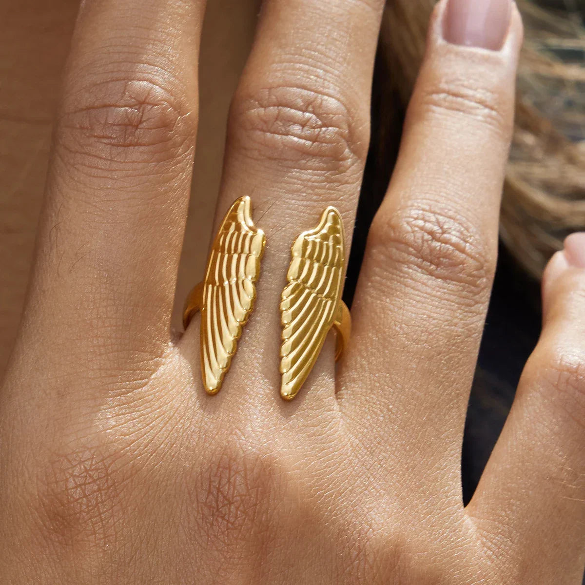 Wide angel wings ring