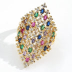 Wide rainbow women's ring silver