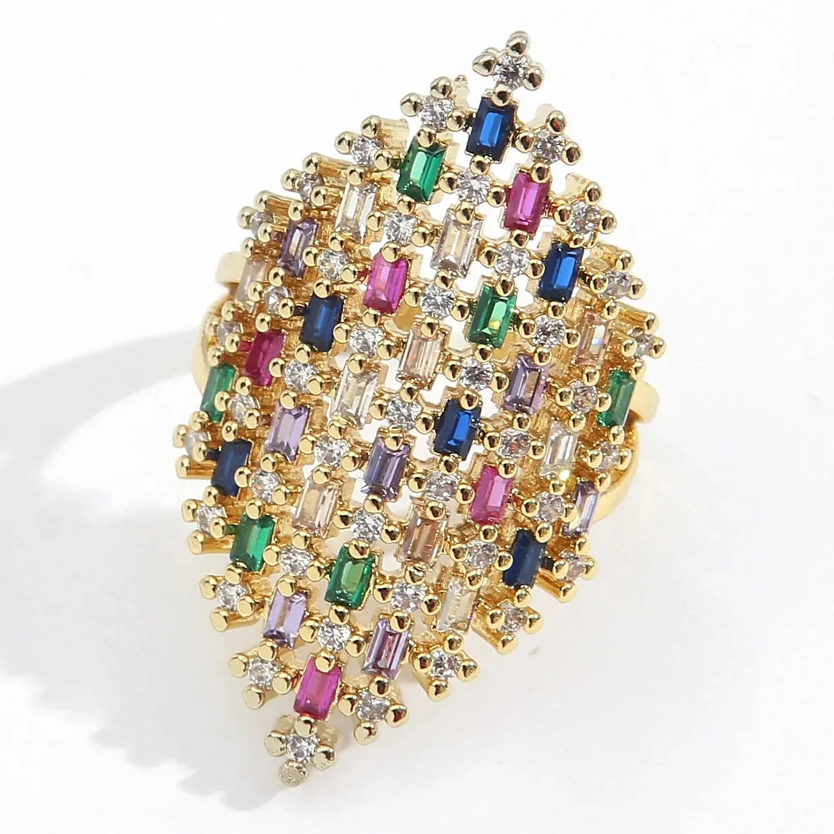 Wide rainbow women's ring silver