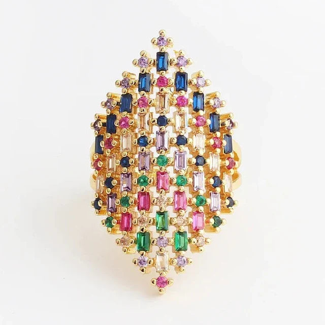 Wide rainbow women's ring gold