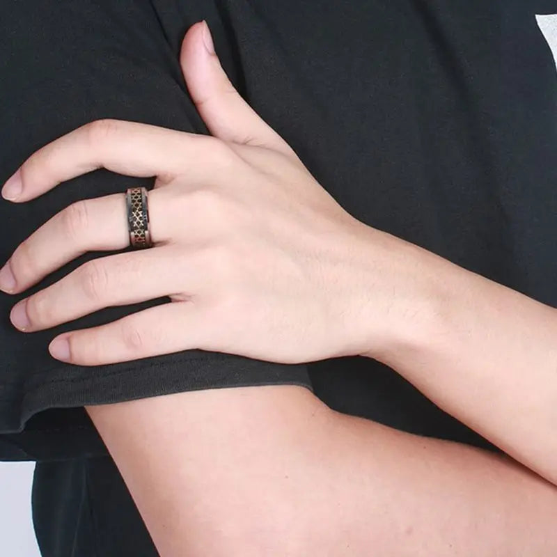 Wide men's ring with blue Jewish Star of David symbol