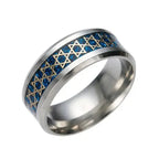 Wide men's ring with blue Jewish Star of David symbol