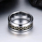 Wide men's ring with black Jewish Star of David symbol