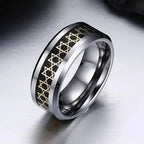 Wide men's ring with black Jewish Star of David symbol
