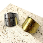 Wide unisex ring with Hebrew engraving, gold